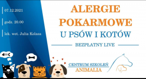 07. 12. 2021 Udział w webinarium "Alergie pokarmowe u psów i kotów".